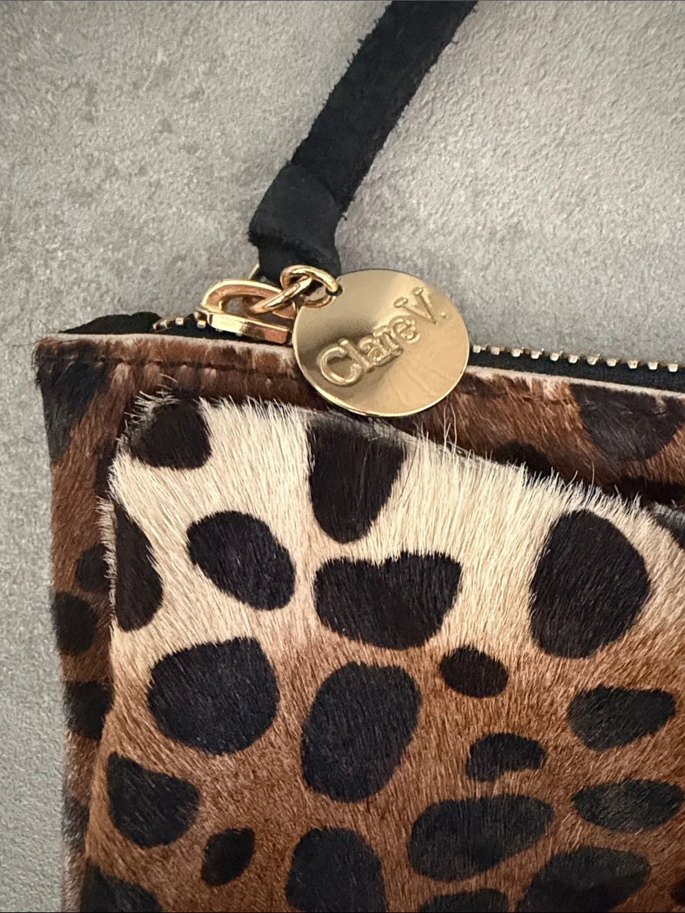 Clare V. Leopard Print Haircalf Zip Pouch Clutch